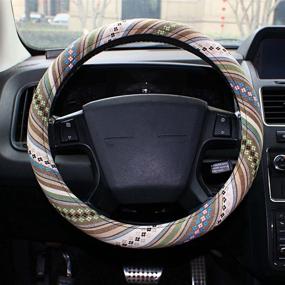 img 4 attached to 🚗 Enhance Your Car's Style with Copap Baja Steering Wheel Cover - 15 inch Saddle Blanket Fit, Boho Style Beige Woven Coarse Flax Cloth - Perfect for Most Auto Cars