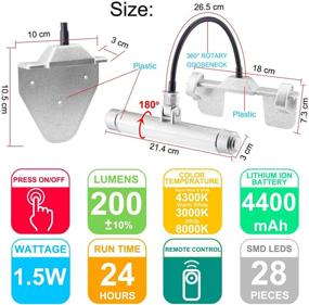 img 1 attached to HONGUT Rechargeable Picture Light: Cordless Dartboard & Frame Light with Remote - 28 LEDs, 3 Lighting Modes, 360° Flexible Neck - Perfect Display Light for Art - Silver