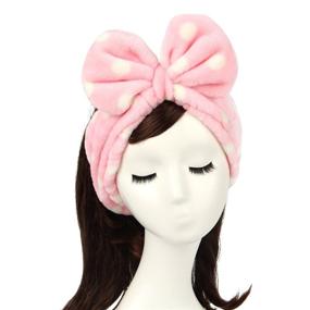 img 4 attached to Shintop Women's Soft Carol Fleece Bowknot Bow Headband 🎀 in Pink Polka Dots - Ideal for Makeup, Shower & Fashion