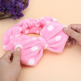 img 1 attached to Shintop Women's Soft Carol Fleece Bowknot Bow Headband 🎀 in Pink Polka Dots - Ideal for Makeup, Shower & Fashion