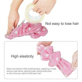 img 3 attached to Shintop Women's Soft Carol Fleece Bowknot Bow Headband 🎀 in Pink Polka Dots - Ideal for Makeup, Shower & Fashion