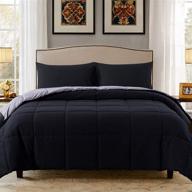 🛏️ decroom lightweight queen comforter set - 3 piece quilted down alternative - black/grey - queen size logo