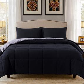 img 4 attached to 🛏️ Decroom Lightweight Queen Comforter Set - 3 Piece Quilted Down Alternative - Black/Grey - Queen Size