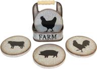 rustic galvanized metal farm animal coaster set: stylish and durable drink protection логотип