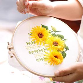 img 1 attached to 🌸 Search-Optimized Embroidery Kits: Vibrant Flower and Plant Designs, Complete Embroidery Starter Sets with Patterns, Hoop, Threads, Tools, and Stamped Cloth - Ideal Beginner Kit