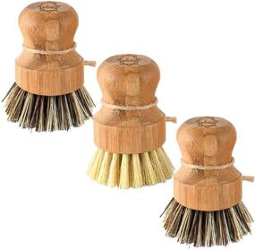 img 4 attached to 🧽 Bamboo Scrub Brush - S&C Kitchen, Cleans Pans, Vegetables, Dishes, and Woks, Kitchen and Bathroom Scrub Brush, Made with Palm and Sisal Bristles, with Handle, Vegetable Cleaning Brush Set of 3