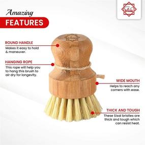 img 1 attached to 🧽 Bamboo Scrub Brush - S&C Kitchen, Cleans Pans, Vegetables, Dishes, and Woks, Kitchen and Bathroom Scrub Brush, Made with Palm and Sisal Bristles, with Handle, Vegetable Cleaning Brush Set of 3