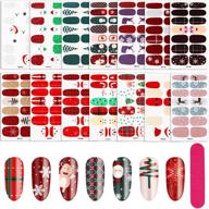 🎄 christmas nail wraps: 14 sheets of adhesive nail decals for festive nail art, including nail buffer files - perfect for women and girls' christmas decoration logo