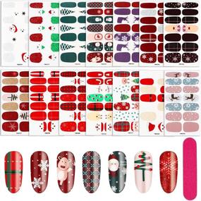 img 4 attached to 🎄 Christmas Nail Wraps: 14 Sheets of Adhesive Nail Decals for Festive Nail Art, Including Nail Buffer Files - Perfect for Women and Girls' Christmas Decoration