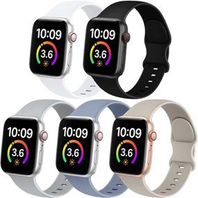 img 4 attached to 📱 Набор из 5 силиконовых спортивных заменяемых браслетов для Apple Watch Series 1-7 SE - Совместим с iWatch 38мм 40мм 41мм 42мм 44мм 45мм - Разработан для женщин и мужчин.