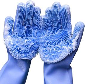 img 1 attached to 🧤 Silicone Reusable Cleaning Brush Gloves for Kitchen, Bathroom, and Car Washing - Heat Resistant Dishwashing Gloves, 1 Pair (13.6" Large)