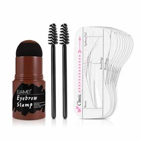 img 1 attached to Waterproof Eyebrow Stamp Stencil Kit – Brow Definer with 10 Reusable Stencils and 2 Small Pencil Brushes (Dark Brown) for Perfect Shaping