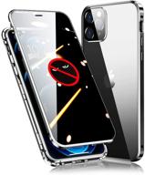 📱 enhanced kumwum anti peep case for iphone 12 pro max - magnetic cover with 360° double-sided tempered glass, aluminium bumper, and camera lens protector - black logo