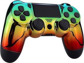 img 1 attached to 🎮 eXtremeRate Tri-Color Gradient Faceplate Cover - Chrome Cyan Gold Red Front Housing Shell Case for PS4 Slim Pro Controller (CUH-ZCT2 JDM-040 JDM-050 JDM-055) - Controller NOT Included