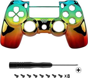 img 2 attached to 🎮 eXtremeRate Tri-Color Gradient Faceplate Cover - Chrome Cyan Gold Red Front Housing Shell Case for PS4 Slim Pro Controller (CUH-ZCT2 JDM-040 JDM-050 JDM-055) - Controller NOT Included