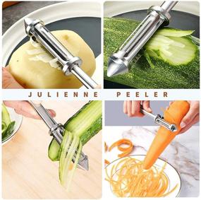 img 2 attached to 🥕 2-Piece Vegetable Peeler Set with Julienne Option, Built-in Potato Eye Remover, Non-Slip Grip, Premium Veggie and Fruit Peeler with Dual Stainless Steel Swivel Blades for Healthy Salad Preparation