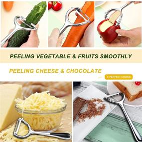 img 1 attached to 🥕 2-Piece Vegetable Peeler Set with Julienne Option, Built-in Potato Eye Remover, Non-Slip Grip, Premium Veggie and Fruit Peeler with Dual Stainless Steel Swivel Blades for Healthy Salad Preparation