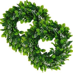 img 4 attached to 🌿 2-Packs of UltraOutlet Artificial Eucalyptus Wreath – 11 Inch Plastic Greenery Leaves for Door, Window, Wall, Wedding Party, and Home Decoration