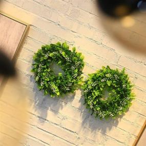 img 2 attached to 🌿 2-Packs of UltraOutlet Artificial Eucalyptus Wreath – 11 Inch Plastic Greenery Leaves for Door, Window, Wall, Wedding Party, and Home Decoration