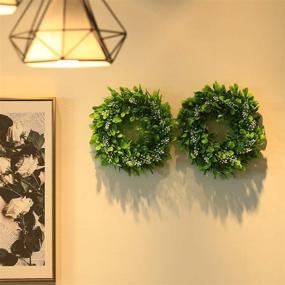 img 3 attached to 🌿 2-Packs of UltraOutlet Artificial Eucalyptus Wreath – 11 Inch Plastic Greenery Leaves for Door, Window, Wall, Wedding Party, and Home Decoration