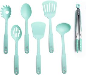 img 4 attached to GreenLife Nylon Cooking Set: 7-Piece Utensil in Turquoise/Mint Green - A Colorful Essential for Your Kitchen