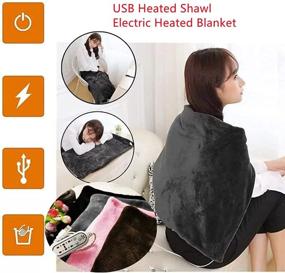 img 4 attached to Z-YQL USB Heated Shawl: Cozy Flannel Blanket with Adjustable Heat Control for Car, Home, and Office Use (100x65cm, Black)
