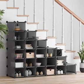 img 1 attached to 👞 SONGMICS Shoe Rack, 24-Cube Gray Plastic Shoe Storage Organizer Unit, Modular Cabinet for Entryway Hallway Living Room Bathroom, Space-Saving Design, 53.1 x 14.2 x 41.3 Inches - ULPC046G01