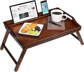 img 4 attached to 📺 Rossie Home Media Bed Tray: Convenient Phone Holder, Perfect for 17.3 Inch Laptops & Tablets - Espresso Bamboo – Style #78112