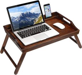 img 3 attached to 📺 Rossie Home Media Bed Tray: Convenient Phone Holder, Perfect for 17.3 Inch Laptops & Tablets - Espresso Bamboo – Style #78112