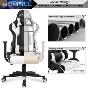 img 1 attached to 🪑 Homall Office Chair High Back Gaming Chair, White Leather Computer Chair with Headrest and Lumbar Support - Racing Executive Ergonomic Adjustable Swivel Task Chair