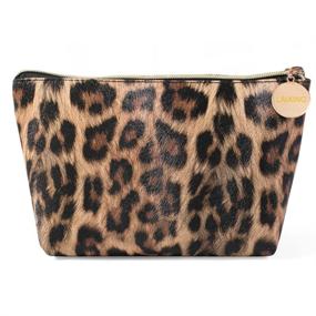 img 4 attached to 🐆 Leopard Print Makeup Bag: Stylish Travel Cosmetic Pouch for Women and Girls