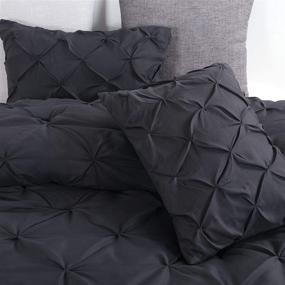img 1 attached to 🛏️ HOMBYS Queen Comforter Set, 3 Piece Pinch Pleat Bedding with 2 Pillow Shams, Black All Season Comforter Queen Set
