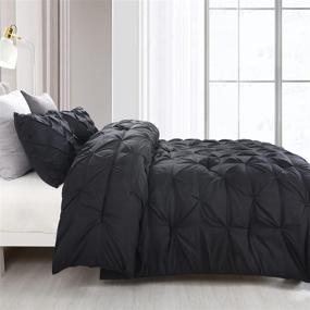 img 2 attached to 🛏️ HOMBYS Queen Comforter Set, 3 Piece Pinch Pleat Bedding with 2 Pillow Shams, Black All Season Comforter Queen Set