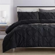 🛏️ hombys queen comforter set, 3 piece pinch pleat bedding with 2 pillow shams, black all season comforter queen set logo
