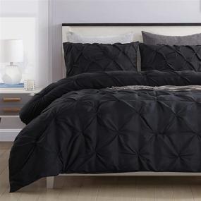 img 4 attached to 🛏️ HOMBYS Queen Comforter Set, 3 Piece Pinch Pleat Bedding with 2 Pillow Shams, Black All Season Comforter Queen Set