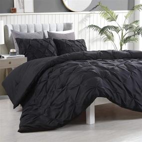img 3 attached to 🛏️ HOMBYS Queen Comforter Set, 3 Piece Pinch Pleat Bedding with 2 Pillow Shams, Black All Season Comforter Queen Set