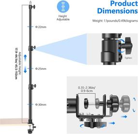 img 2 attached to 📸 Настраиваемая алюминиевая насадка на стол с С-образным зажимом Neewer, столешница 19.5-45.5 дюйма, в комплекте адаптер от 1/4" до 3/8" для расширенной совместимости - идеально подходит для кольцевой лампы, видео-света, панельного света, зеркальной камеры, поддерживает до 5 кг нагрузки.