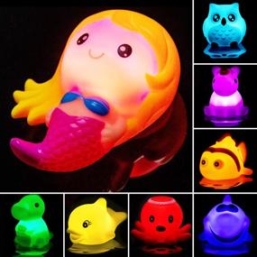 img 3 attached to 🛁 Bath Toys for Toddlers: 8 Pack Light Up Toys with Flashing LED Lights - Shower Bathtime Fun for Kids Infants: Shark, Clown Fish, Owl, Unicorn, Octopus, Dolphin, Dinosaur, Mermaid Toys