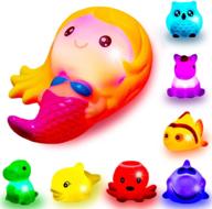 🛁 ванночные игрушки для малышей: 8 штук светящихся игрушек с мигающими светодиодными огнями - веселое время для душа и купания детей: акула, рыбка-клоун, сова, единорог, осьминог, дельфин, динозавр, русалочка. логотип