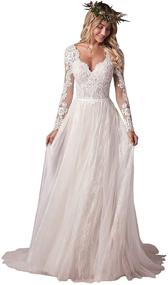 img 4 attached to 👰 Timeless Elegance: Anna's Bridal Long Sleeve Wedding Dresses for Bride 2021 - Exquisite Lace, Beach Boho Bridal Gowns