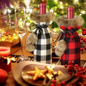 img 3 attached to 🎄 6-Pack Christmas Buffalo Plaid Wine Bottle Covers, Plaid Wine Bottle Holder Sweaters with Faux Fur Pouch Bags, Perfect for Christmas Party Decorations (Red & Gray)