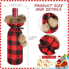 img 1 attached to 🎄 6-Pack Christmas Buffalo Plaid Wine Bottle Covers, Plaid Wine Bottle Holder Sweaters with Faux Fur Pouch Bags, Perfect for Christmas Party Decorations (Red & Gray)