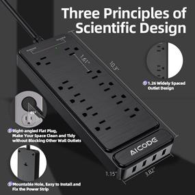 img 3 attached to 💡 AICODE Power Strip: 10 Outlet Surge Protector with Mountable Design, 4 USB Ports, 6ft Long Extension Cord - Ideal for Home, Office, Hotel Use (Black)