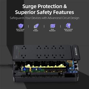 img 2 attached to 💡 AICODE Power Strip: 10 Outlet Surge Protector with Mountable Design, 4 USB Ports, 6ft Long Extension Cord - Ideal for Home, Office, Hotel Use (Black)