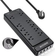💡 aicode power strip: 10 outlet surge protector with mountable design, 4 usb ports, 6ft long extension cord - ideal for home, office, hotel use (black) logo