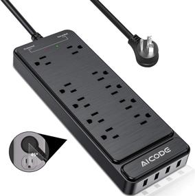 img 4 attached to 💡 AICODE Power Strip: 10-розеточный защитный удлинитель с возможностью крепления, 4 порта USB, 6-футовый удлинительный кабель - идеально для использования дома, офиса, гостиницы (черный)