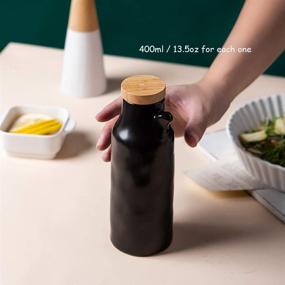 img 3 attached to 🍶 Set of 2 Ceramic Dispenser Bottles for Kitchen, Ideal for Oil, Vinegar, Soy Sauce, Maple Syrup - 400ml / 13.5oz Capacity