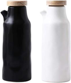 img 4 attached to 🍶 Set of 2 Ceramic Dispenser Bottles for Kitchen, Ideal for Oil, Vinegar, Soy Sauce, Maple Syrup - 400ml / 13.5oz Capacity