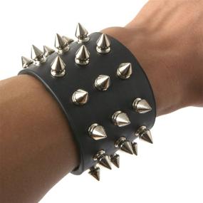 img 3 attached to HZMAN Wide Strap Leather Bracelet - Unisex Black Metal Spike Studded Punk Rock Biker Jewelry (5cm Wide - Spike Black)