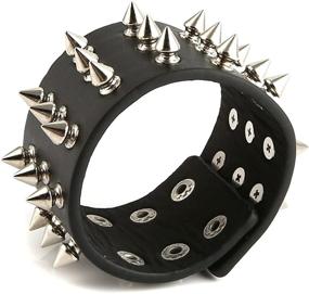 img 2 attached to HZMAN Wide Strap Leather Bracelet - Unisex Black Metal Spike Studded Punk Rock Biker Jewelry (5cm Wide - Spike Black)